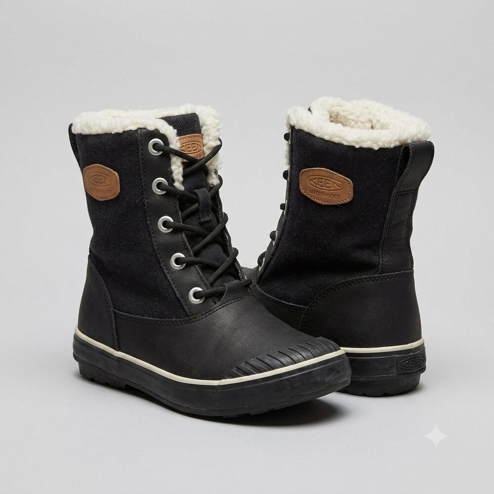 Keen Elsa Waterproof Winter Boots Black Sherpa Lined Womens 6